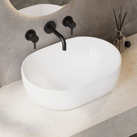 Vasque à poser céramique ovale blanche 48x34x14,5cm – Installation flexible – Drainage rapide – ERIVB043 – Eridanus