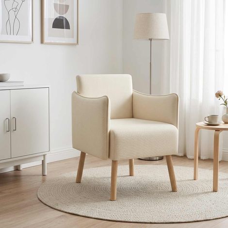 vidaXL Butaca decorativa Crema Terciopelo granulado (1/5)