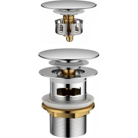 Bonde de Lavabo Pop-Up avec Trop Plein Valve Clic-Clac Universelle 1 1/4" pour Robinet et Lavabo – Bouchon Chrome Durable, M20502 (1/4)