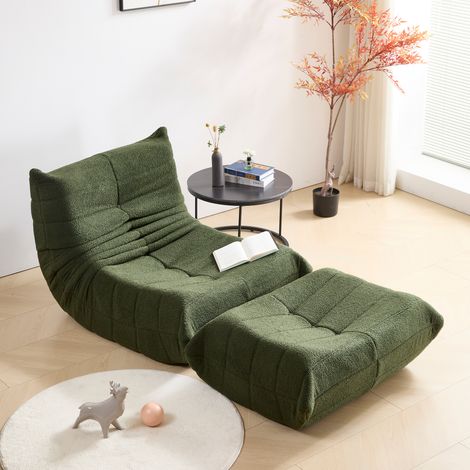 Sofá lounge de tela teddy verde, ancho 112 cm (1/5)