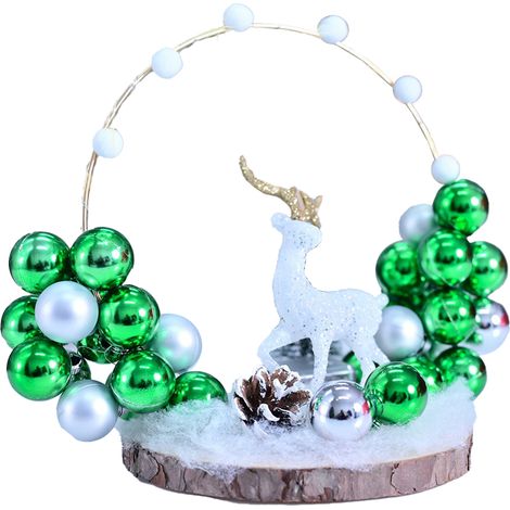 (XM-0036-Ornement anneau Père Noël 008) Ornement de Noël cerf et boule, base en bois, anneau en fer, figurine de cerf de Noël, décoration de Noël (1/2)