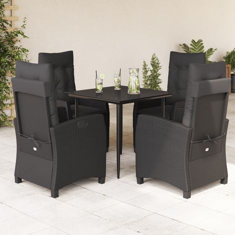 Set de muebles jardín 5 pzas con cojines ratán sintético negro vidaXL (1/5)