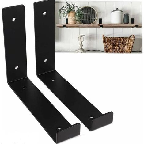 Support D'étagère - Métal Noir 250 x 150 mm - Pour Étagère Flottante Cuisine Salle De Bain Bureau Garage - 2 Pièces