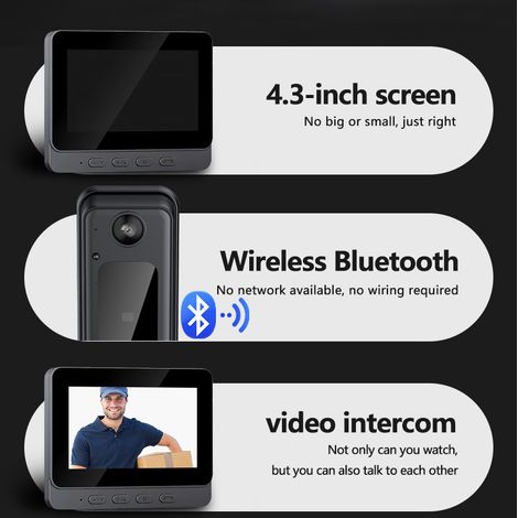 Intelligente Video-Türklingel für Zuhause mit Bildschirm, drahtloser Gegensprechanlage, hochauflösender intelligenter Türklingel, keine Speicherkarte erforderlich.