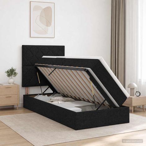 vidaXL Letto con contenitore e materasso Nero 90 x 200 cm Tessuto (1/5)