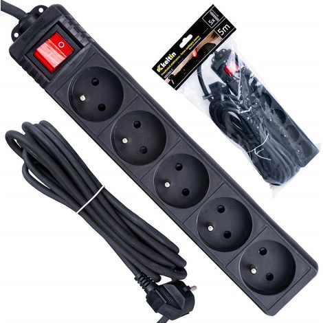 Rallonge électrique - multiprise noire 5 prises 5 m (40) (1/5)