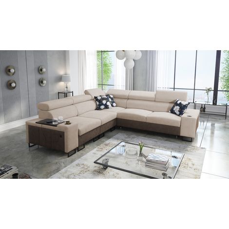 L-förmiges Ecksofa mit Schlaffunktion MELODY III, modern, luxuriös, Tauro/Freya Braun/Dunkelbeige L (1/5)