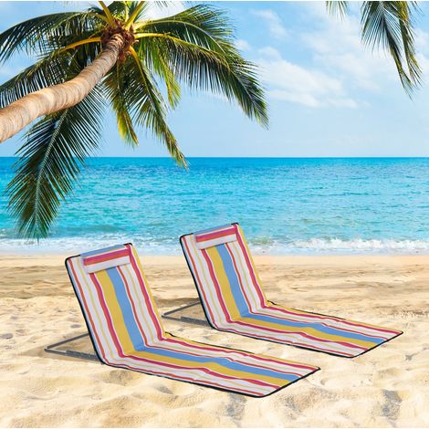 Lettini da spiaggia pieghevoli set 2 in poliestere multicolore con schienale regolabile in 5 posizioni e cuscino 124x53x35-45 cm (1/5)