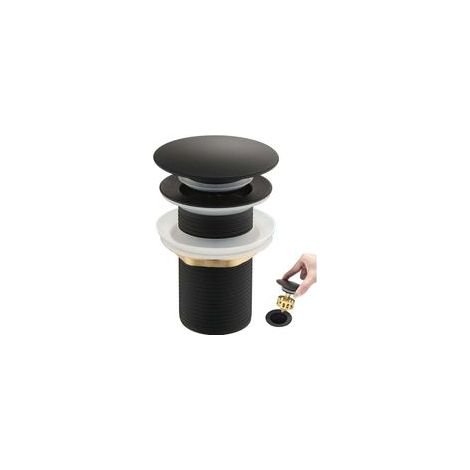 Desagüe emergente para lavabo, desagüe para lavabo sin rebosadero, tapón de desagüe con cesta coladora, desagüe para lavabo de baño con orificio de 6 mm (1/4"), negro