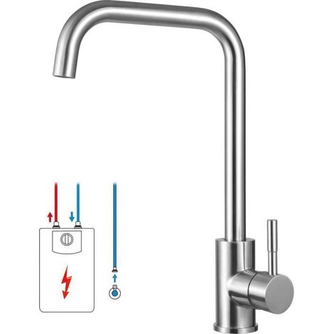 1 Mitigeur Cuisine,Acier Inoxydable 304,Bec Rotatif 360°,Finition Brossée,Eau Froide et Chaude,Cuisine (1/4)