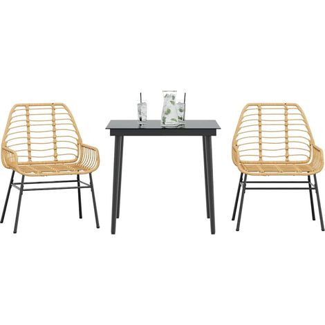 3-teiliges Garten-Esszimmer-Set Braunes Polyrattanglas