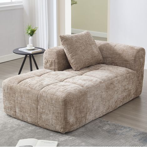 Divano chaise longue 158/90/60 cm color kaki in ciniglia, con tasche laterali e cuscino incluso (1/5)