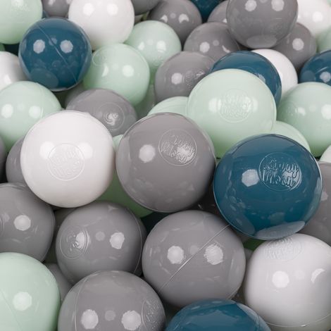 Juego de 100 pelotas de plástico KiddyMoon de 7 cm, color turquesa oscuro, gris, blanco y menta.