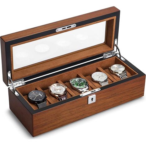Boîte à Montres en Bois 5 Emplacements Cadeaux pour Homme/Femme (1/5)