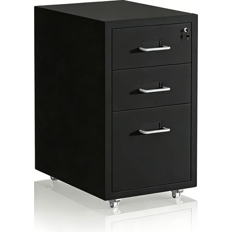 Relaxdays Rollcontainer, 3 Schubladen, HxBxT: 45,5 x 28 x 41 cm, abschließbar, Aktenschrank auf Rollen, Metall, schwarz