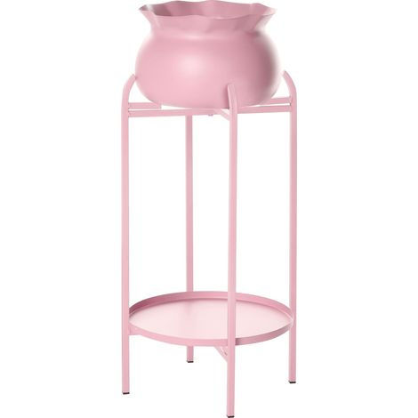 Pot de Fleurs sur Pieds en Métal 25 x 25 x 60 cm Intérieur Extérieur Forme Ronde Rose Mokuren (1/5)