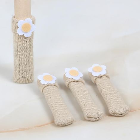 Lot de 24 chaussettes de chaise Capuchons de protection Élastiques tricotés Antidérapants Dessous épais Chaussettes de meubles pour meubles Pieds de chaise Table 7 18 cm Beige (1/4)