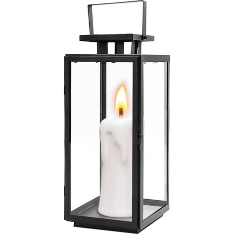 Lanterne noire en métal de 21 cm pour bougies, décoration d'extérieur, lanterne funéraire en métal, lanterne de cimetière, bougie résistante aux intempéries pour murs d'extérieur, salon, tables, bars (1/5)