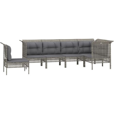 vidaXL 6 Piece Garden Lounge Set with Cushions Grey Poly Rattan (1/5)