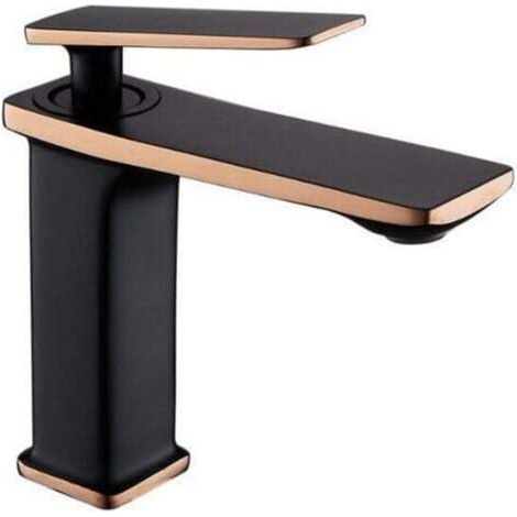 Pure copper basin mixer tap - Black with rose gold, hot and cold water mixer for domestic basin (1/4)