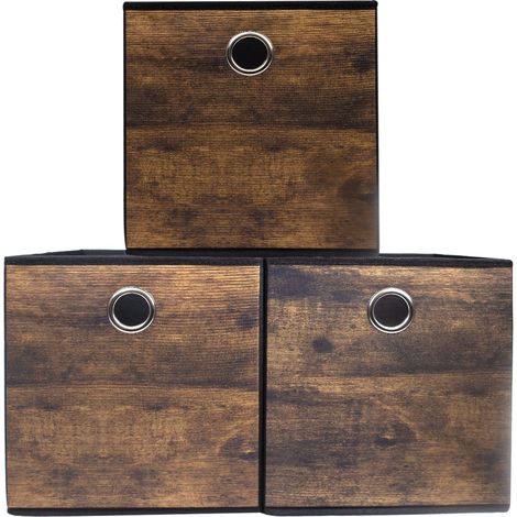 Lot de 3 boîtes cubiques robustes avec grain de bois exquis, tissu épais, unité de rangement pliable pour étagères, bibliothèque, placard, chambre à coucher, débarras, chambre d'enfant, bureau (1/5)