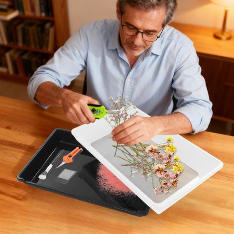 Plateau de coupe, avec surface filtrante de 39,5 x 22,5 cm, tamis à pollen avec ciseaux à lame courbée, ciseaux à lame droite, carte grossissante et brosse de haute qualité Accessoires de culture pour