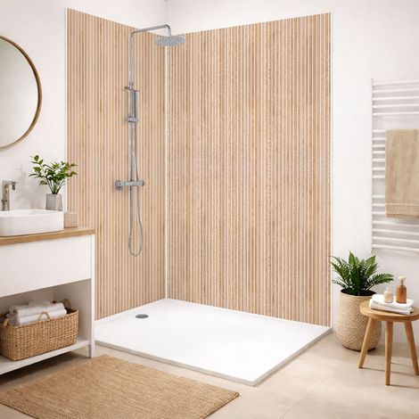 Lot de 2 panneaux de douche en PVC (90x220 & 120x220 cm) + profilés blanc - Japandi Blanc - Beige