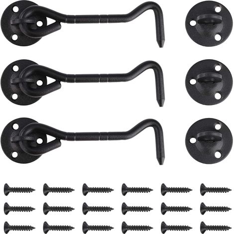 3 pestillos de puerta de acero inoxidable negro de 100 mm con tornillos para puertas de almacén, ventanas y puertas para mascotas.