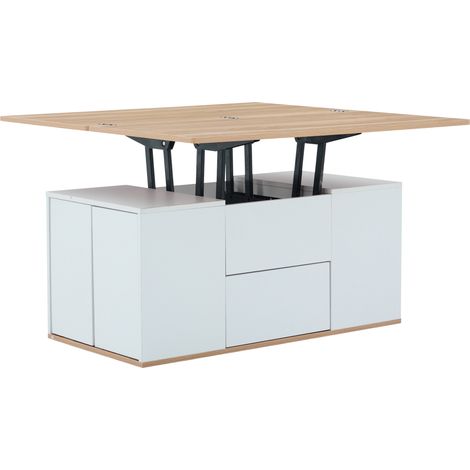 TABLE Hauteur Réglable Stockage Pratique Particle Board Blanc 100.00x51.00x47.00 cm (1/5)
