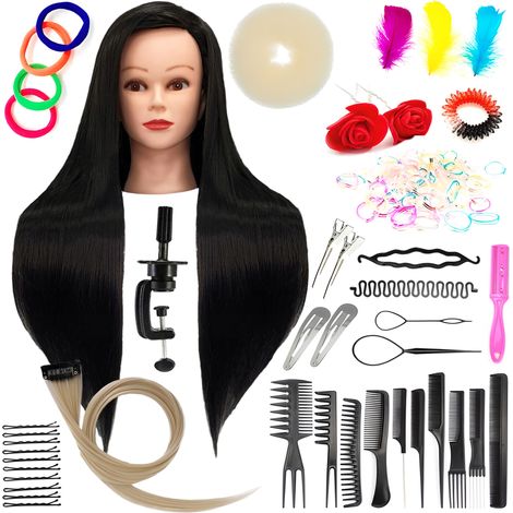 Tête d'entraînement de coiffure Ilsa 60 cm, taille M, pour le coiffage des cheveux