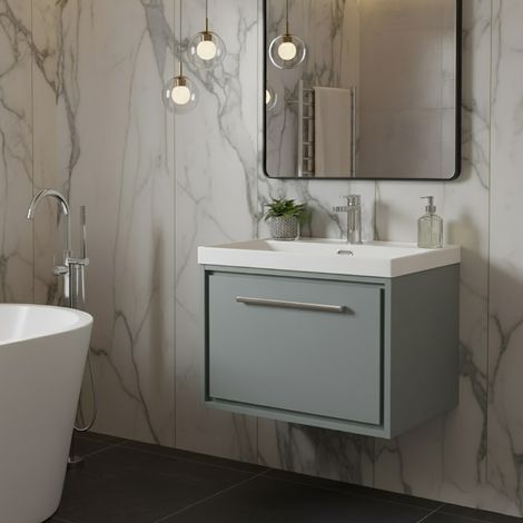 Hudson Reed Lille Wall Hung 1-Drawer Vanity Unit with 1TH Thin-Edge Basin 600mm Wide - Coastal Grey