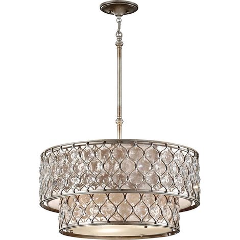 Elstead Lucia - Lampadario a 6 luci cilindrico a sospensione finitura argento lucido, attacco E27 (1/5)