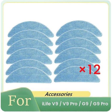 Lot de 12 chiffons de nettoyage pour aspirateur robot iLife V9 / V9 Pro / G9 / G9 Pro - Pièces de rechange (1/5)