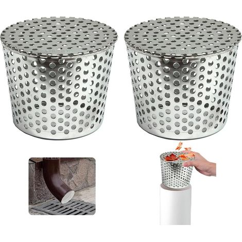 Filtri per grondaie in acciaio inossidabile, set di 2 protezioni per grondaie da 90-110 mm, filtro per grondaie a rete, griglia di protezione per foglie, filtro per grondaie per prevenire intasamenti