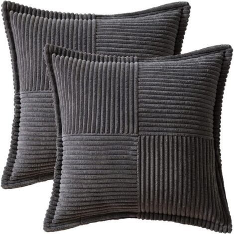 Decorative Cushion Covers for Sofa Bed Living Room, 45x45cm, Set of 2, Gray Pillowcases Soft Corduroy Striped Bohemian Style (1/5)
