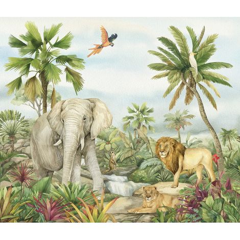 Rideaux les animaux de la jungle en couleurs - 2 pièces - L180 cm x H 160cm (1/2)