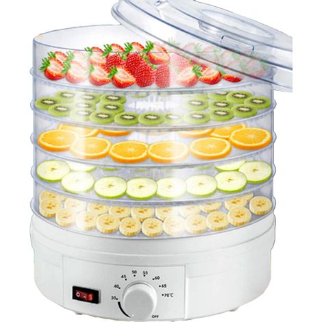 Essiccatore elettrico per alimenti, asciugatura rapida, 5 vassoi, trasparente, 1500 g, in plastica, per frutta, verdura, carne essiccata e snack salutari. (1/4)