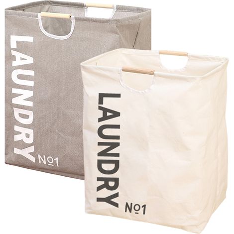 Lot de 2 paniers à linge sale pliables et imperméables, grande capacité, avec poignée, pour la maison, motif lettres imprimées, 40 x 30 x 50 cm (1/5)