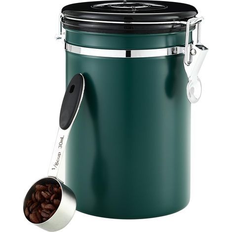 Cafe Grain 1.8 Litre Stainless Steel Coffee Maker with Date Display and Stainless Steel Spoon, Coffee Bean Container for Cocoa Hazelnut Teas (1/5)