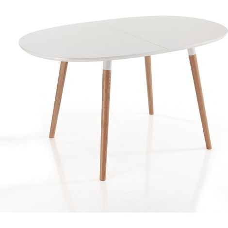 Mesa extensible ovalada efecto madera lacada en blanco, Al 75 x An 90 x P 140 cm (1/3)