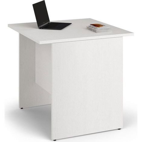 Scrivania ufficio bianca con ripiano bianco frassinato. (1/4)