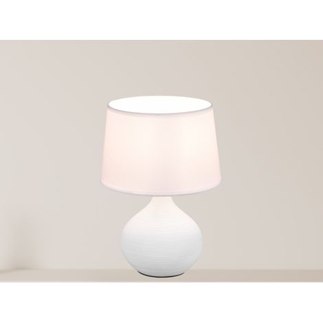 LED Tischleuchte Keramik mit Stoff Lampenschirm Weiß, Höhe 29cm (1/5)
