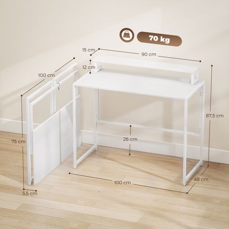 Bureau/table d'ordinateur pliante avec support pour écran, pour bureau à domicile, 100 x 48 x 87,5 cm (1/5)
