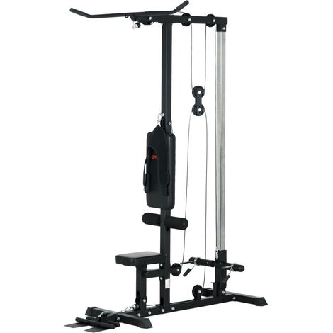 Station de musculation multifonction pour la maison avec tirage vertical, rames, siège réglable et plateau antidérapant, charge 50 kg, CHICFURN (1/5)