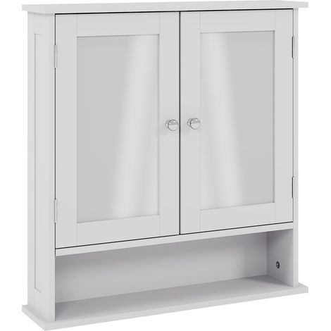 Priano 2 Door Bathroom Cabinet With Shelf Mirrored Wall Mounted Cabinet, White