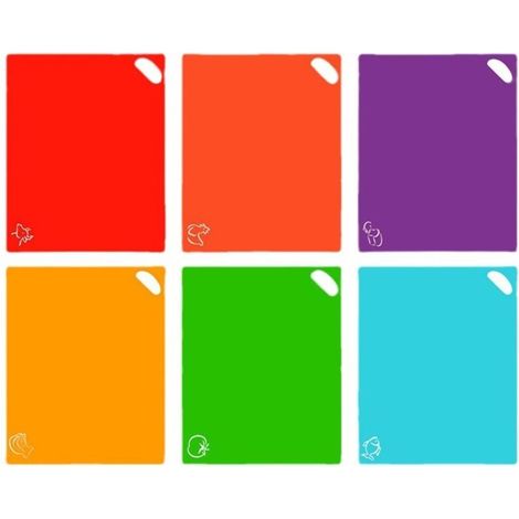 Lntyq Planche à découper Ensemble de 6 Flexible Planches Plastique Set avec Codée Couleur Icônes Anti-dérapant Planche Cuisine Alimentaires