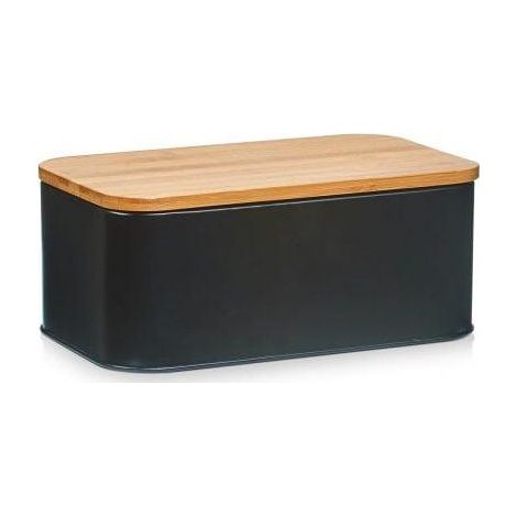 Zeller Caja de pan moderna metálica con tapa de bambú