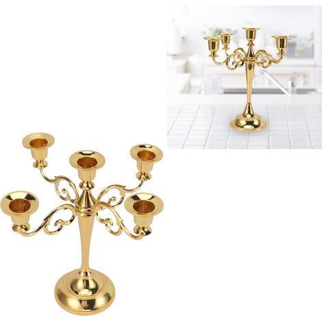 Chandelier Retro Bougeoir Cinq Bras Fer Doré Decorative pour Maison & Église Support 5 Branches 629g (1/5)