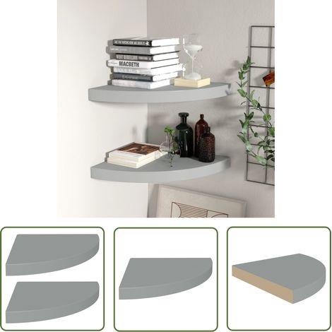 The Living Store Eck-Schweberegale 2 Stk. Grau 35x35x3,8 cm MDF - Eckregal - Wandregal - Schwebender Wandregal - Grau - Holzoptik (1/5)