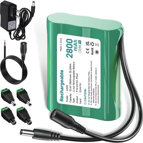 12V Batterie Lithium Dab Radio 12.6V 2800mAh Batterie avec Chargeur et Adaptateur de connecteur et Ligne de Connexion, pour phares arrière, éclairage à vélos, scénique, Sonar (1/5)